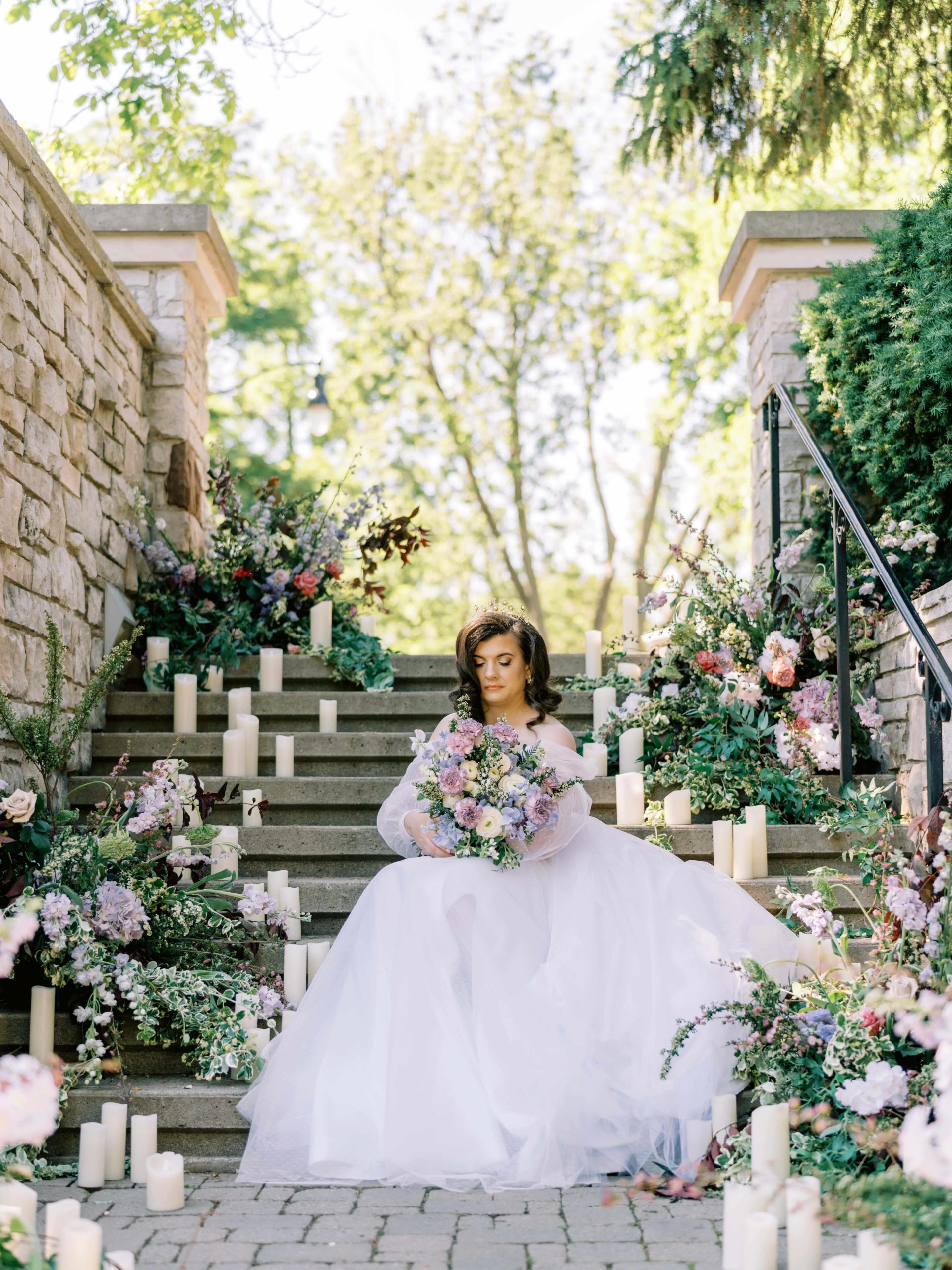 Paletta Mansion Wedding Inspiration - bride on staircase
